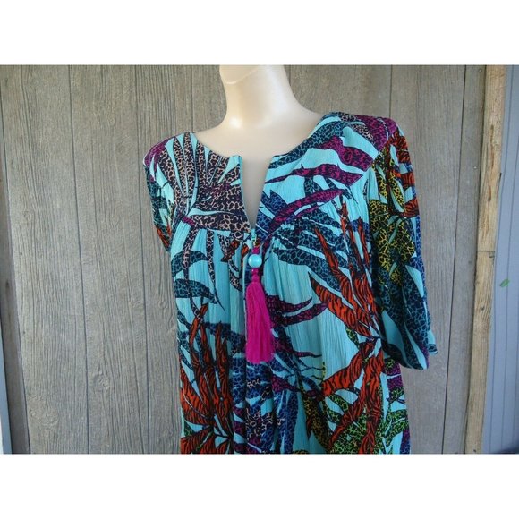 Go Softly Patio Dresses Go Softly Patio Dress S Crinkled Island Paradise Palm Trees Zip Up